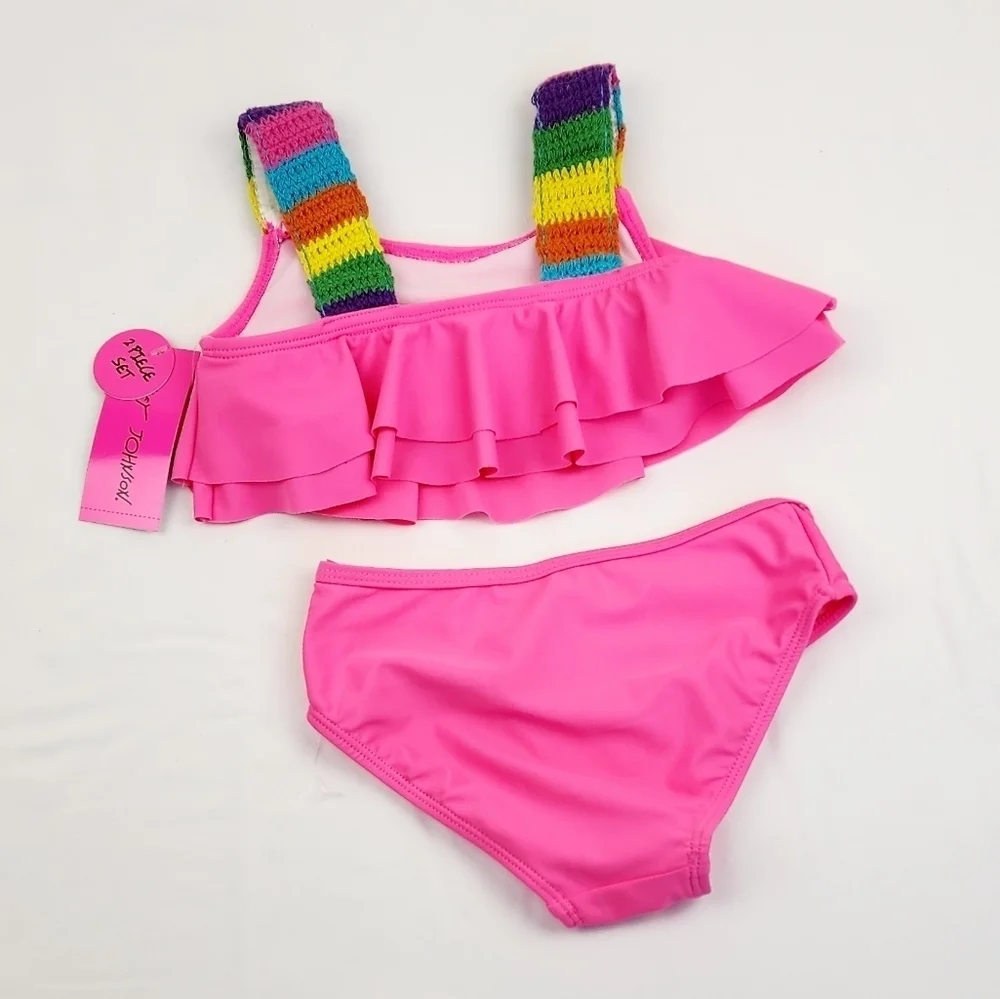 Betsey Johnson Pink Crochet Strap 2 Piece Swimsuit